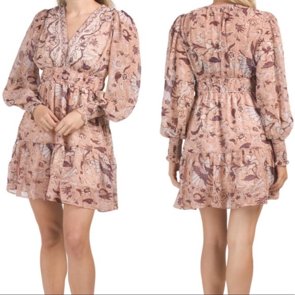 O.P.T Dresses & Skirts - O.P.T NWT FLORAL DEGAGE PEACH ROSE GOLD METALLIC BOHO PEASANT DRESS SMALL ANTHRO